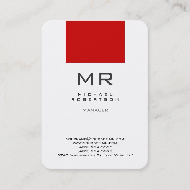 Chubby Rounded Corner White Red Business Card (Front)