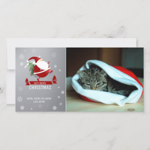 Chubby Santa on Blue Background Photo Card