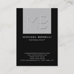 Chubby silver grey black background business card