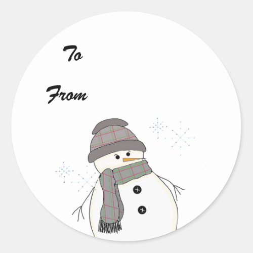 Chubby Snowman in Plaid Classic Round Sticker