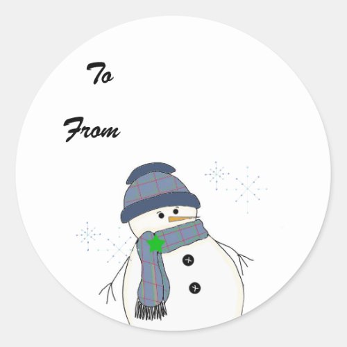 Chubby Snowman in Plaid Classic Round Sticker