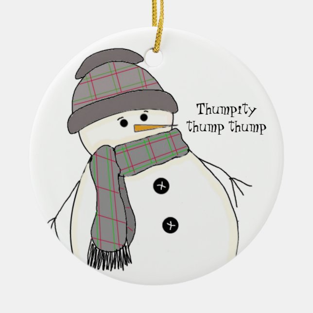 Chubby Snowman with Saying Ceramic Ornament (Front)