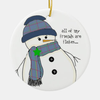 Chubby Snowman with Saying Ceramic Ornament