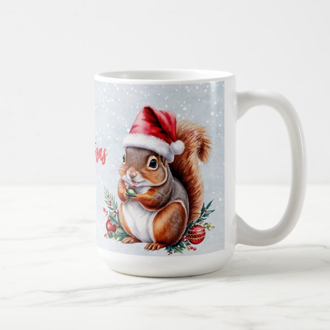 chubby squirrel Santa hat Merry Christmas snow Coffee Mug (Right)
