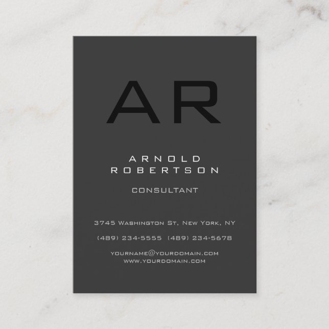 Chubby Style Black Gray Monogram Business Card (Front)
