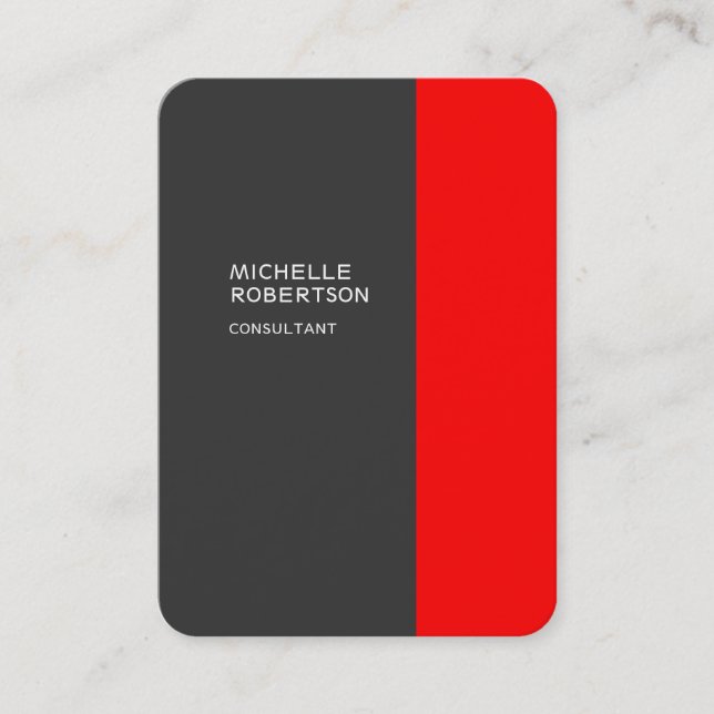 Chubby Stylish Gray Red Minimalist Modern Business Card (Front)