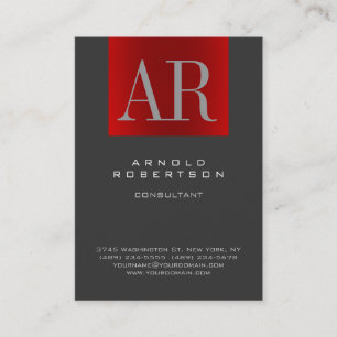 Chubby Stylish Gray Red Monogram Business Card