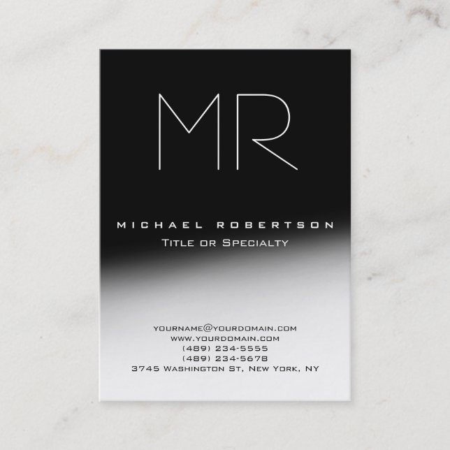Chubby Stylish Monogram Black Gray Business Card (Front)