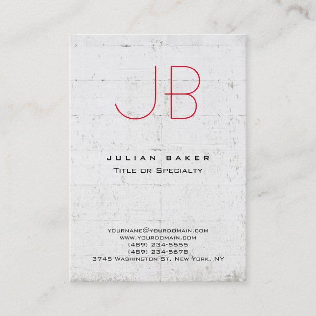 Chubby Stylish Monogram Grey Wall Brick Business Card (Front)