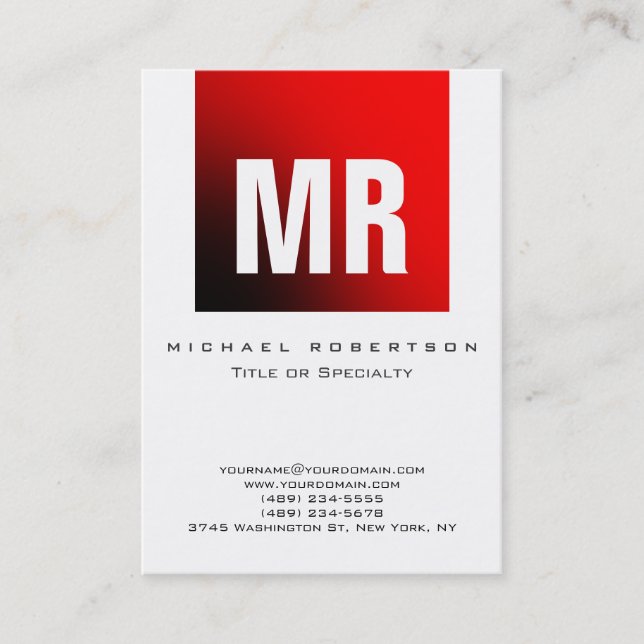 Chubby Stylish Monogram White Red Business Card (Front)