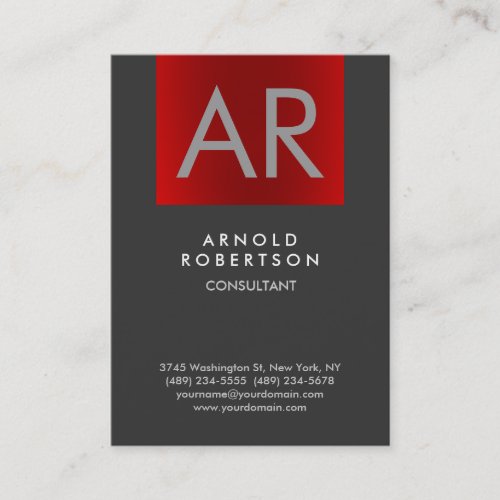 Chubby Stylish Red Gray Monogram Business Card