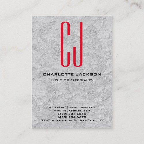 Chubby Stylish Red Monogram Grey Background Business Card