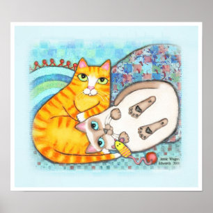 Chubby Tabby & Siamese Cat Cuddle Poster