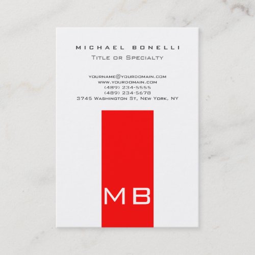 Chubby Trendy Monogram White Red Business Card