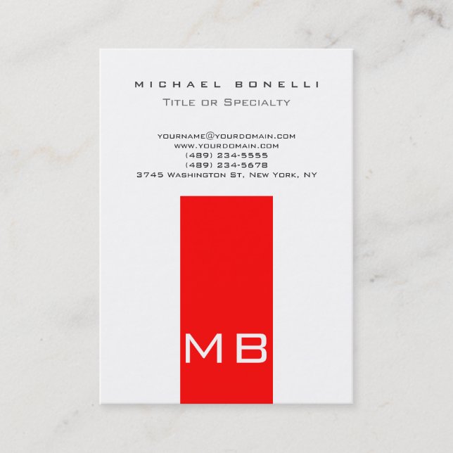 Chubby Trendy Monogram White Red Business Card (Front)