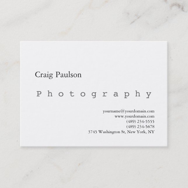 Chubby Trendy Photography White Business Card (Front)