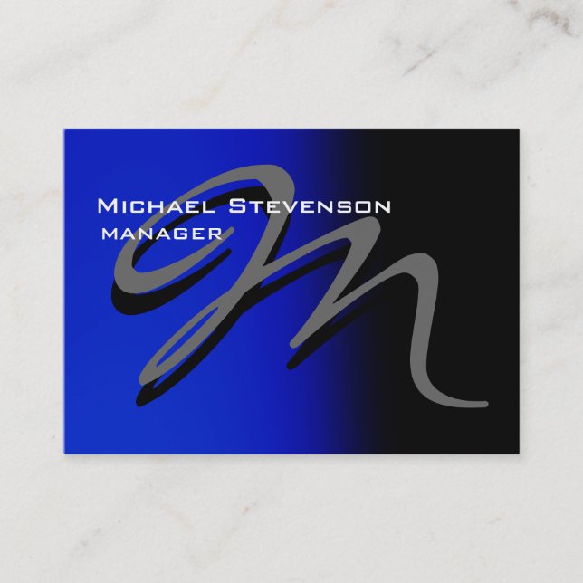 Chubby Unique Black Blue Monogram Business Card (Front)