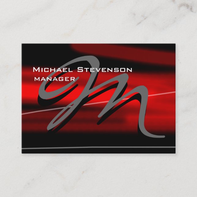 Chubby Unique Black Red Monogram Business Card (Front)