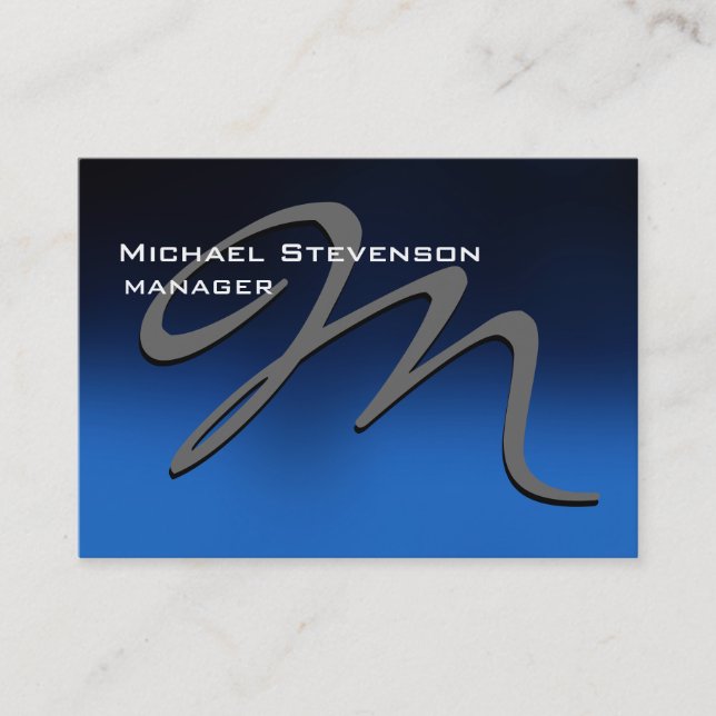 Chubby Unique Blue Grey Monogram Business Card (Front)