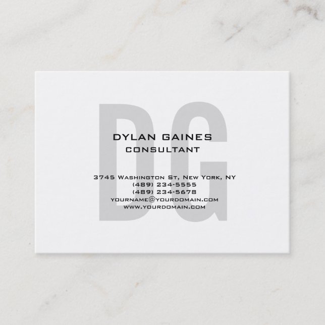 Chubby Unique Original Gray Monogram White Business Card (Front)