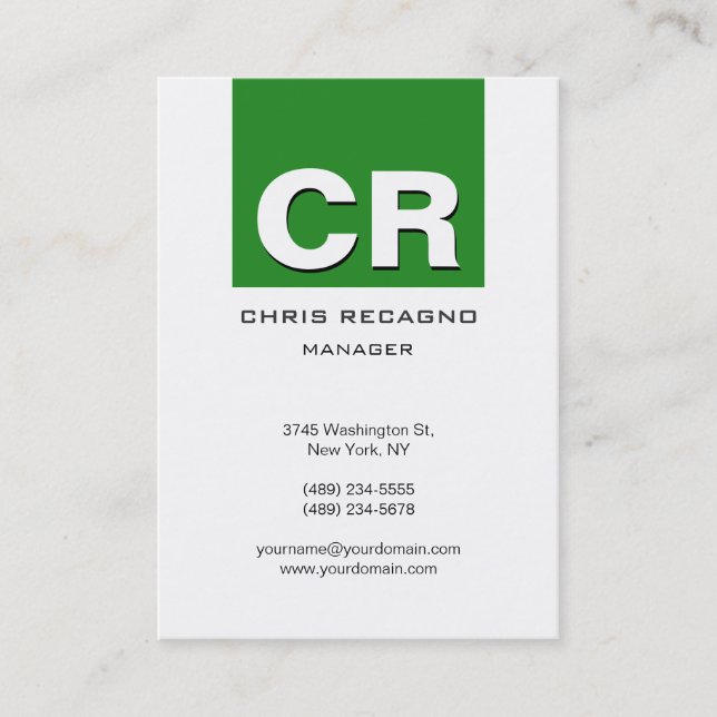 Chubby Vertical Forest Green White Business Card (Front)