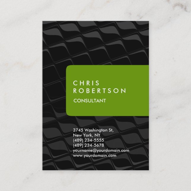 Chubby Vertical Gray Pattern Green Business Card (Front)