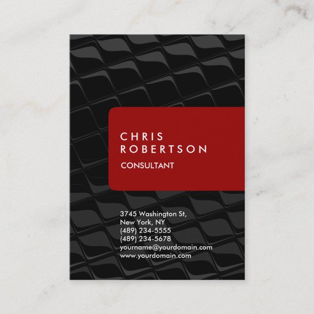 Chubby Vertical Gray Pattern Red Business Card (Front)