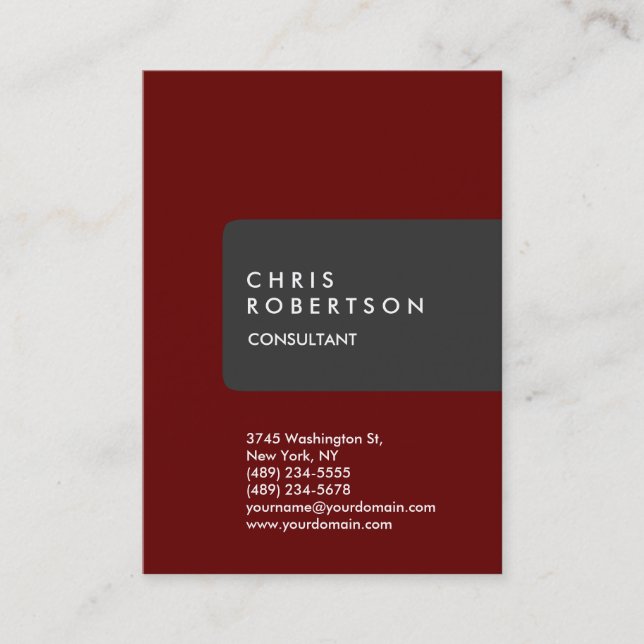 Chubby Vertical Gray Red Minimalist Business Card (Front)