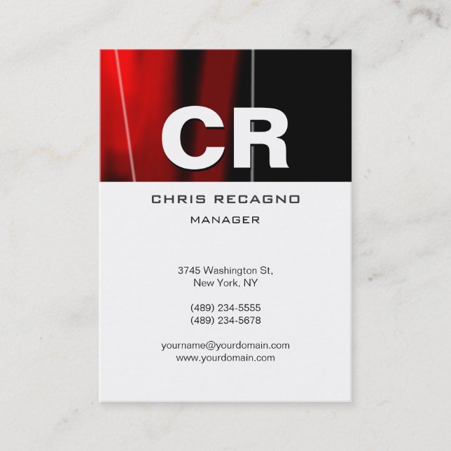 Chubby Vertical Red Black White Business Card (Front)