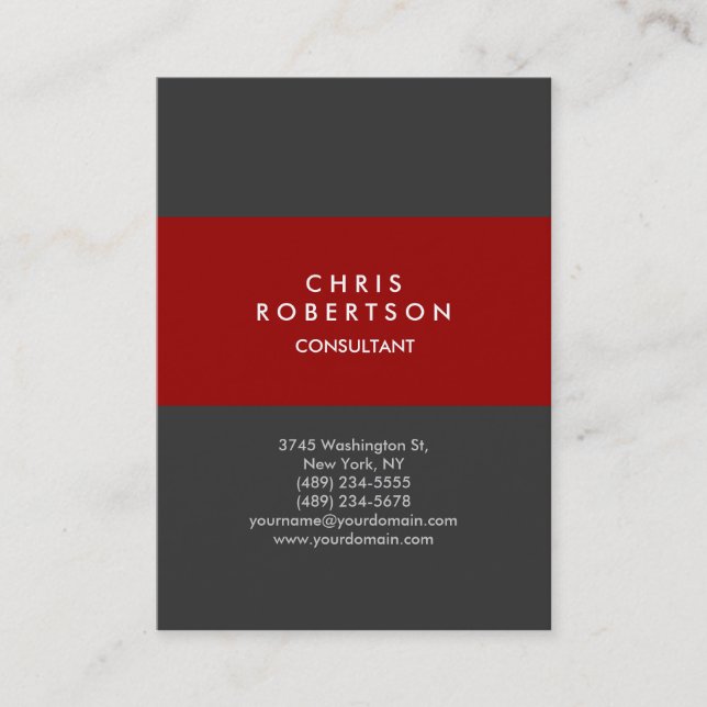 Chubby Vertical Red Gray Minimalist Business Card (Front)