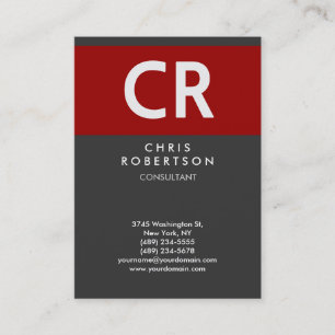 Chubby Vertical Red Gray Monogram Business Card