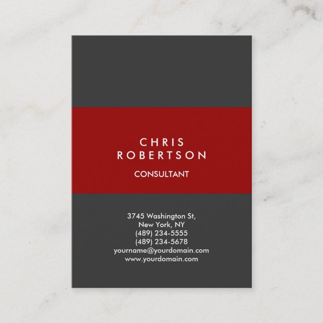 Chubby Vertical Red Gray Personal Business Card (Front)