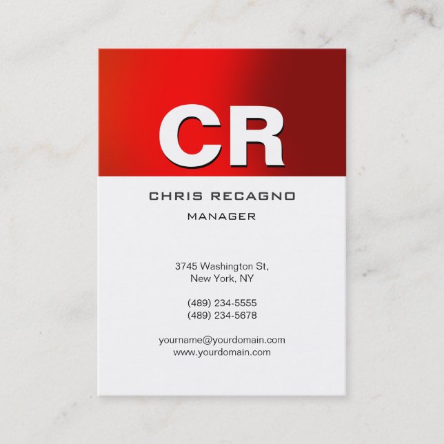 Chubby Vertical Red Stripe White Business Card (Front)