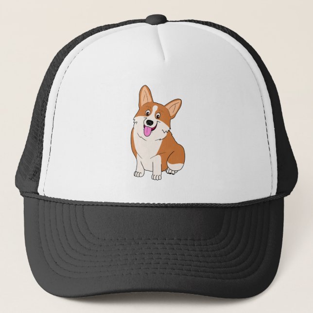 Chubby Welsh Corgi Cartoon Trucker Hat (Front)