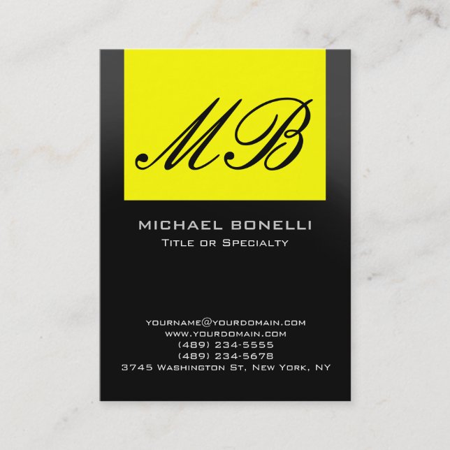 Chubby yellow gray black monogram business card (Front)