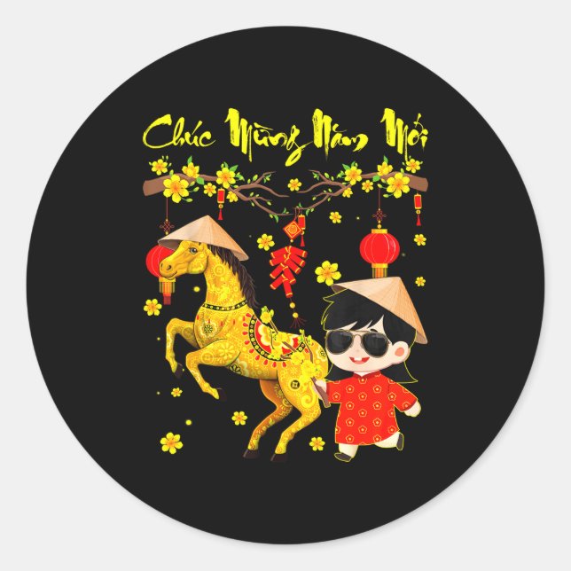 Chuc Mung Nam Moi Binh Ngo Tet 2026 Vietnamese Gir Classic Round Sticker (Front)
