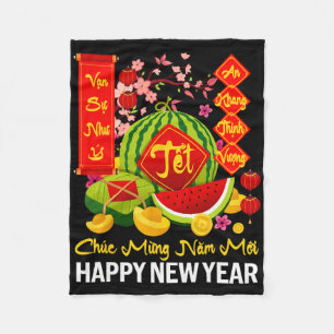 Chuc Mung Nam Moi Happy Lunar New Year Vietnamese Fleece Blanket