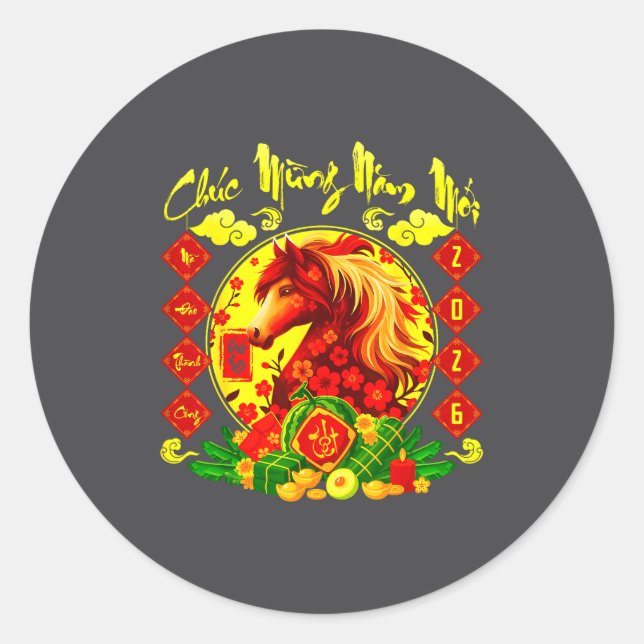 Chuc Mung Nam Moi Happy New Year 2026 Horse Vietna Classic Round Sticker (Front)
