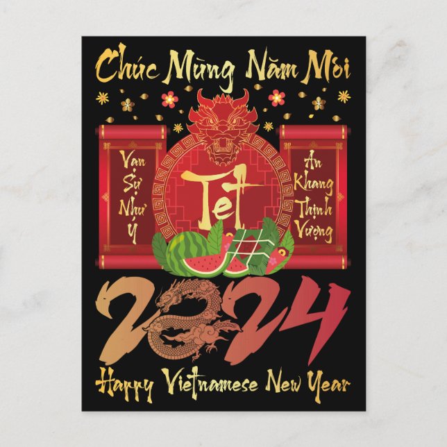 Chuc Mung Nam Moi Happy Vietnamese New Year 2024 Invitation Postcard (Front)