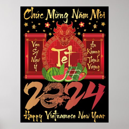 Chuc Mung Nam Moi Happy Vietnamese New Year 2024 Poster