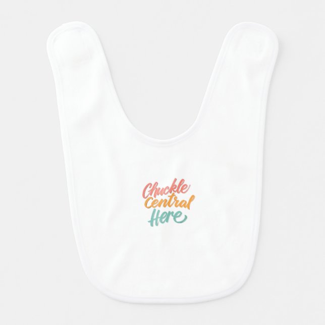 Chuckle Central Here Baby Bib (Front)