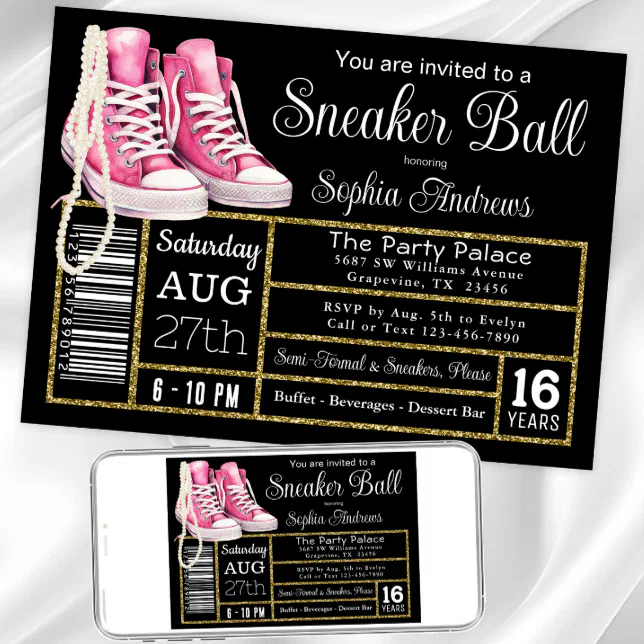 Chucks and Pearls Sneaker Ball Birthday Party Invitation | Zazzle