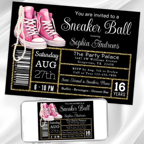 Chucks and Pearls Sneaker Ball Birthday Party Invitation