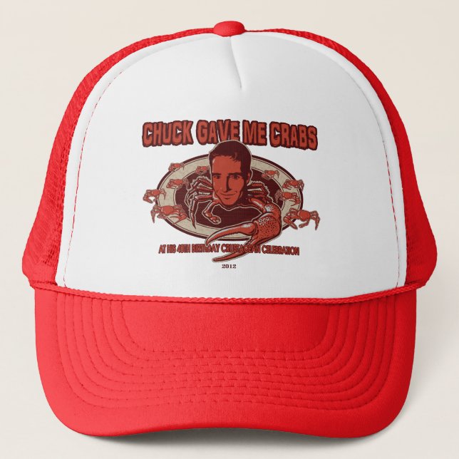 Chuck's Crabs On Your Head Trucker Hat (Front)
