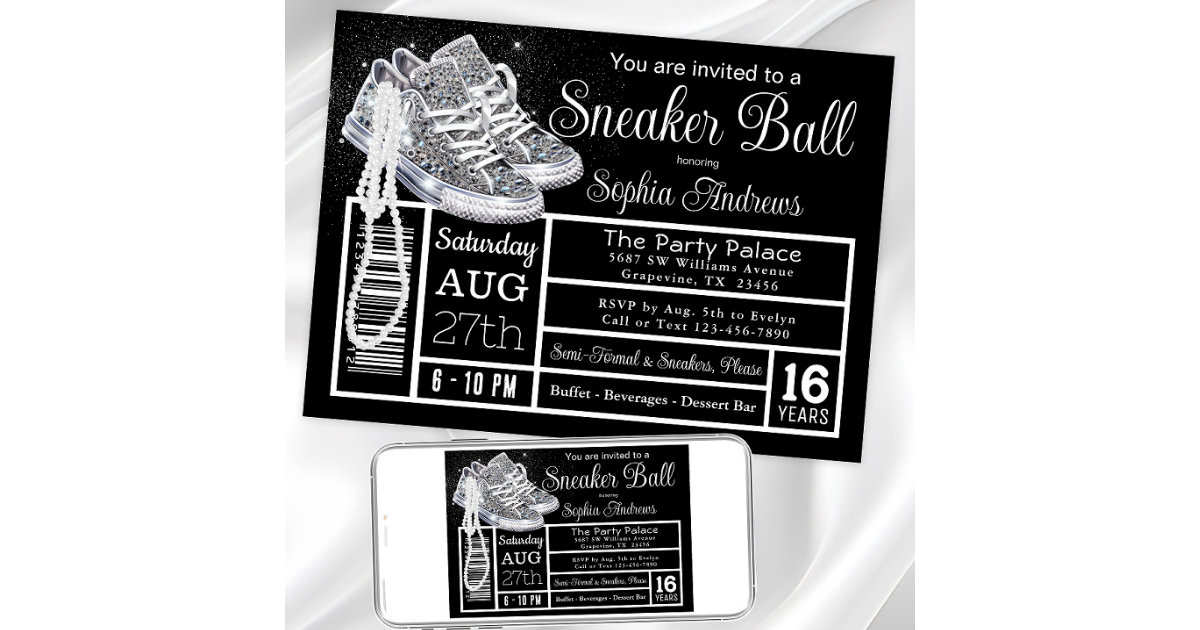 Chucks Pearls Diamond Sneaker Ball Birthday Party Invitation Zazzle