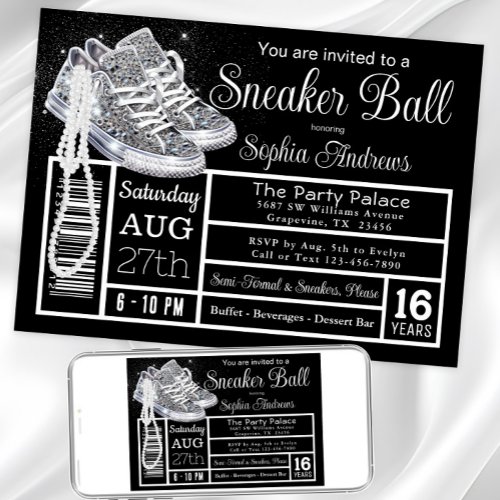 Chucks Pearls Diamond Sneaker Ball Birthday Party Invitation