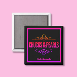 Chucks & Pearls Vote Kamala Black Magnet
