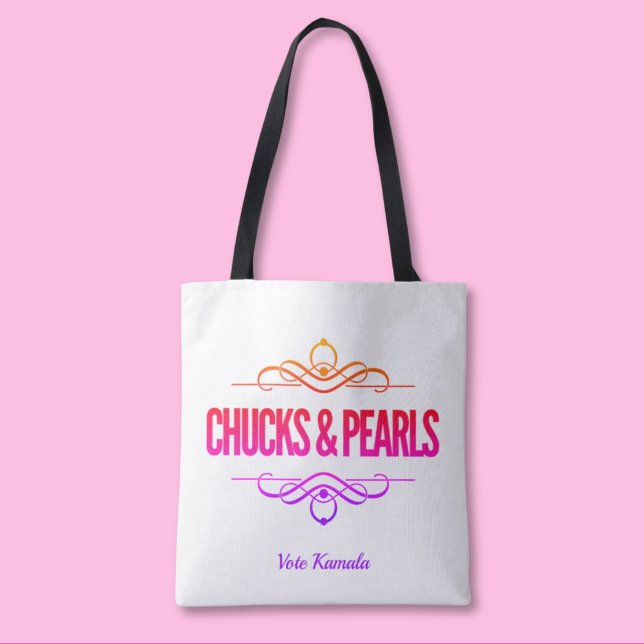 Chucks & Pearls Vote Kamala Black Tote Bag (Creator Uploaded)