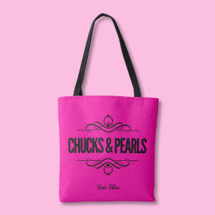 Chucks & Pearls Vote Kamala Hot Pink Tote Bag