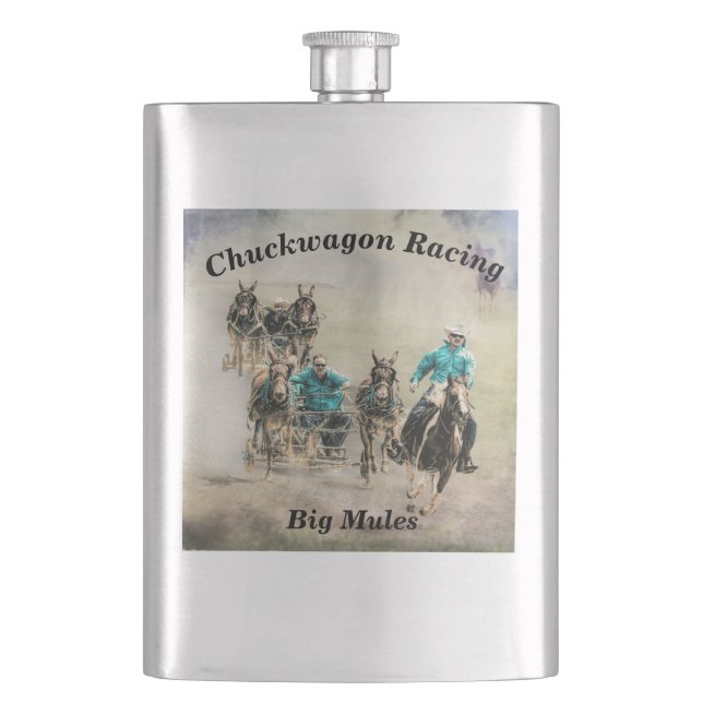 Chuckwagon Racing Big Mules Flask (Front)